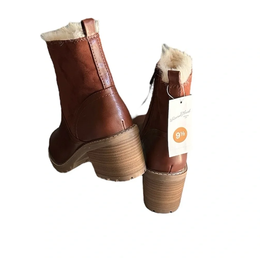 Universal Thread Cognac Brown Faux Fur Lined Block Heel Boots – 9.5 BNIB